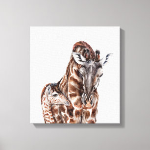 Mutter Giraffe mit Baby-Giraffe-Leinwand Leinwanddruck