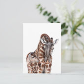 Mutter Giraffe mit Baby Giraffe Postkarte (Stehend Vorderseite)