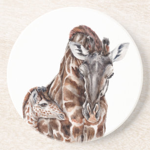 Mutter Giraffe mit Baby Giraffe Sandstein Untersetzer