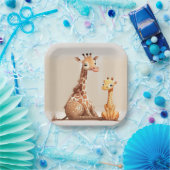 Mutter Giraffe mit Kind im Wasser Pappteller (Party)