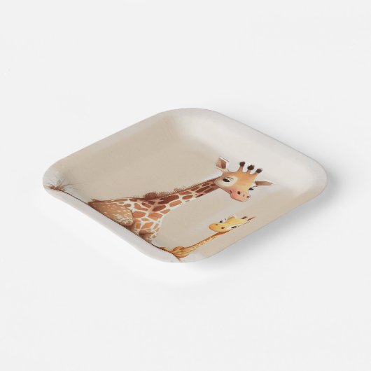 Mutter Giraffe mit Kind im Wasser Pappteller (Gewinkelt)