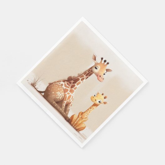 Mutter Giraffe mit Kind im Wasser Serviette (Ecke)