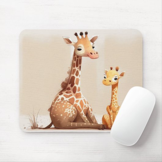 Mutter Giraffe mit Wasserfarbe für Kinder Mousepad (Mit Mouse)