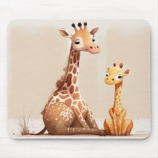 Mutter Giraffe mit Wasserfarbe für Kinder Mousepad (Vorne)