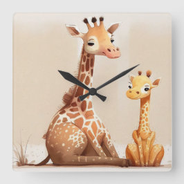 Mutter Giraffe mit Wasserfarbe für Kinder Quadratische Wanduhr
