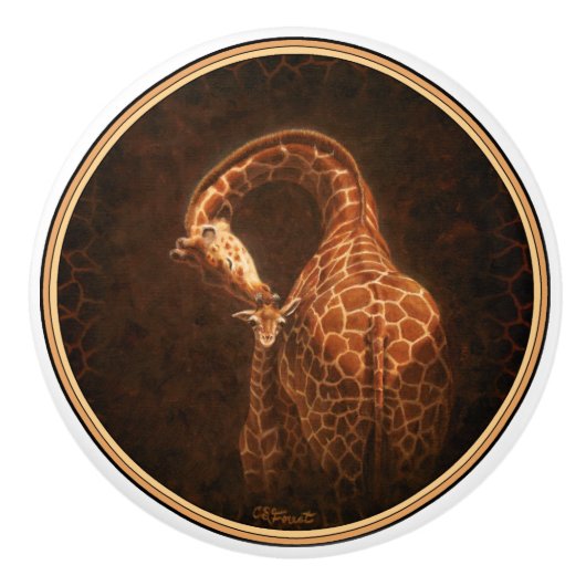 Mutter Giraffe und Baby Keramikknauf (Vorderseite)