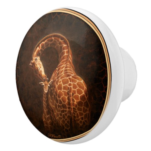 Mutter Giraffe und Baby Keramikknauf (Rechts)