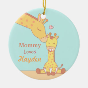 Mutter-Giraffe und Kalb Süßes personalisiertes Orn Keramikornament