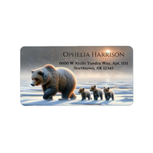 Mutter Grizzly-Bärenjunge in der gefrorenen arktis Adressaufkleber