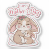 Mutter Häschen Baby Rose Krone Muttertag Aufkleber (Vorderseite)