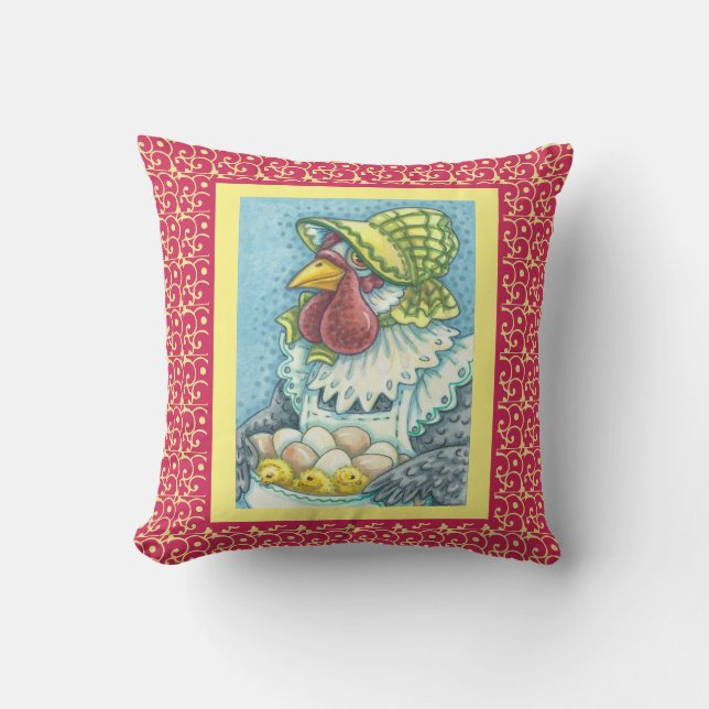 Mutter Hen, Eier & Küken CHICKEN DURCH PILLOW Rot Kissen (Vorderseite)