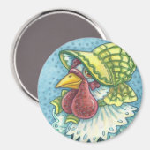 Mutter Hen, SONNENBONNET, CHICKEN FARM MAGNET Rund (Vorderseite/Rückseite)