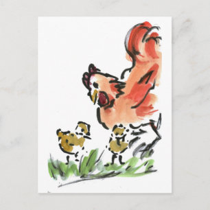 Mutter Hen und zwei Chicks Postkarte