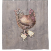 Mutter-Henne und Küken-Aquarell Duschvorhang (Vorderseite)