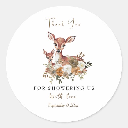 Mutter Hirsche und Baby Reh Babydusche Danke, dass Runder Aufkleber (Vorderseite)