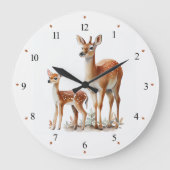 Mutter Hirsche und Kinderzimmer Wall Clock Große Wanduhr (Vorderseite)