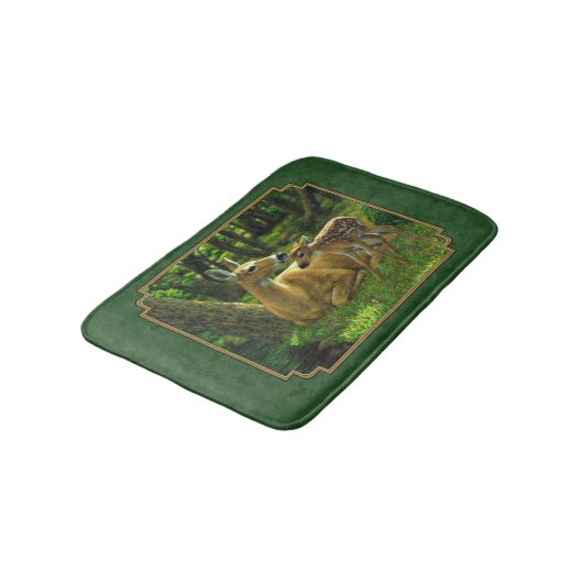 Mutter Hirsche und Vaterwald grün Badematte (Schrägansicht)