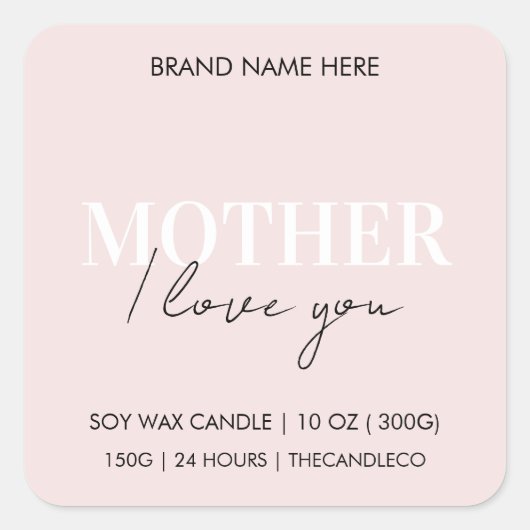 Mutter ich Liebe du rosa elegante Kerze Quadratischer Aufkleber (Vorderseite)