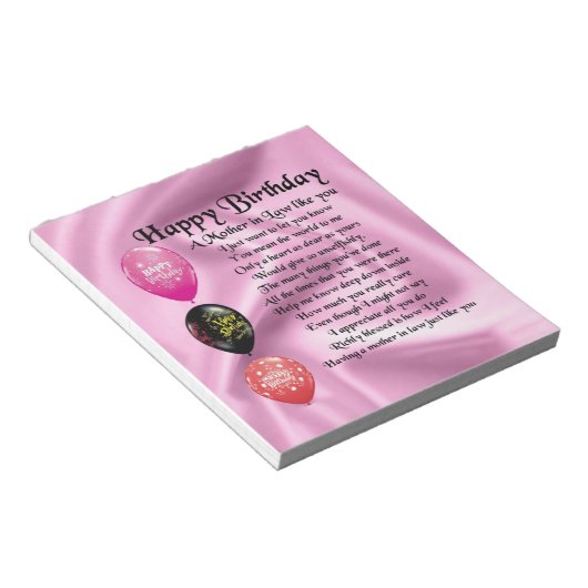 Mutter im Gedicht "Gesetz" - Happy Birthday Notizblock (angewinkelt)