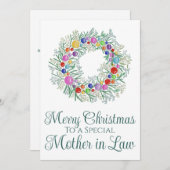 Mutter im Gesetz farbiger Weihnachtskranz Feiertagskarte (Vorne/Hinten)