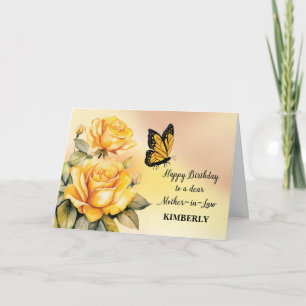 Mutter im Gesetz Geburtstag Gelbe Rosen Schmetterl Karte