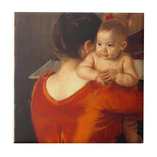 Mutter in Rot mit Kind Fliese (Vorderseite)
