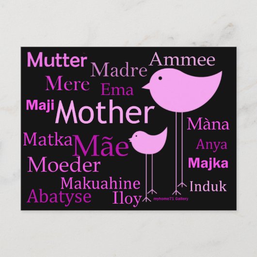 Mutter in verschiedenen Sprachen Postkarte (Vorderseite)