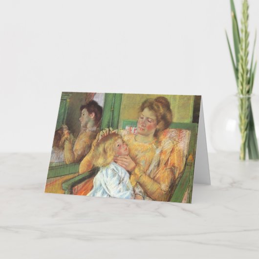 Mutter kämpft mit dem Haar des Kindes | Mary Cassa Karte (Vorderseite)