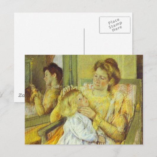 Mutter kämpft mit dem Haar ihres Kindes. 1901, Mar Postkarte (Vorne/Hinten)