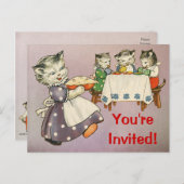 Mutter Katze & Kätzchen Esskuchen - Party Einladun Einladungspostkarte (Vorne/Hinten)