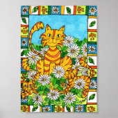 Mutter Katze & Kätzchen in Daisy Patch Mini Folk A Poster (Vorne)