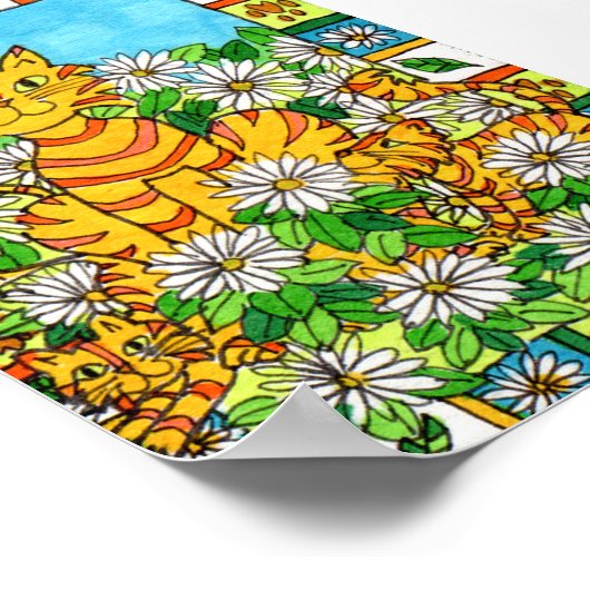 Mutter Katze & Kätzchen in Daisy Patch Mini Folk A Poster (Ecke)