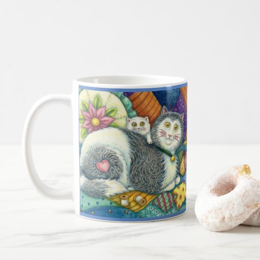 MUTTER KATZE & KÜCHE, PFLANZCHENWERKE, PINZUSHION KAFFEETASSE (Mit Donut)