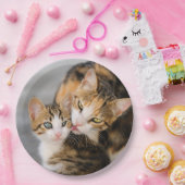 Mutter Katze Lieben Niedlich Kitten, glückliches P Pappteller (Party)