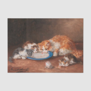 Mutter Katze mit drei Kätzchen, Brunel de Neuville Seidenpapier