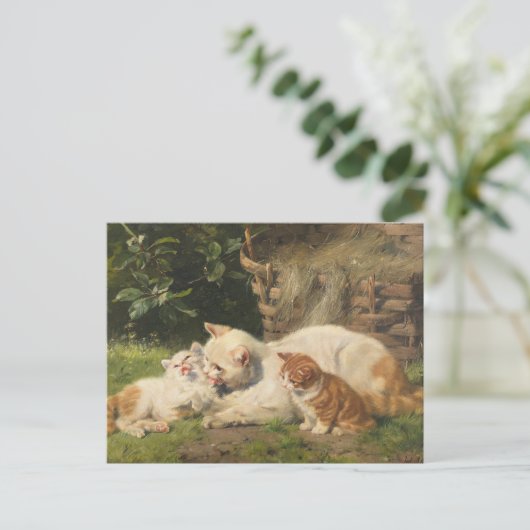 Mutter Katze mit Kätzchen | Julius Adam the Younge Postkarte (Stehend Vorderseite)