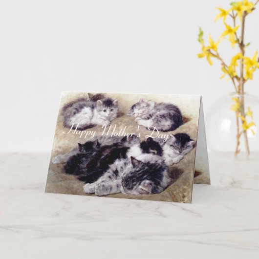 MUTTER KATZE MIT KITTEN / Muttertag Karte (Gelbe Blume)