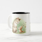 Mutter Katze und Kätzchen: Eine Tasse des Herzens (Vorderseite Links)