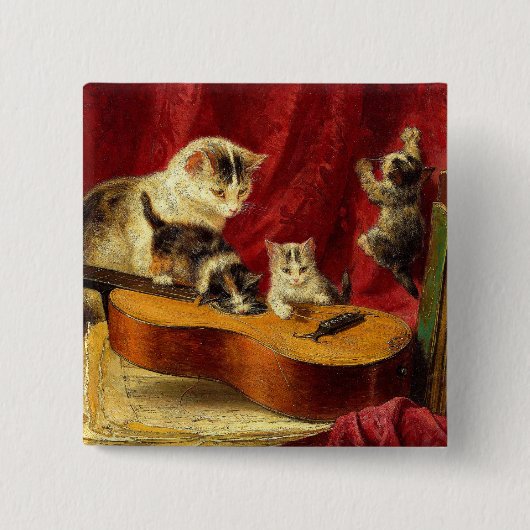 Mutter Katze und Kätzchen spielen mit Gitarre Button (Vorderseite)