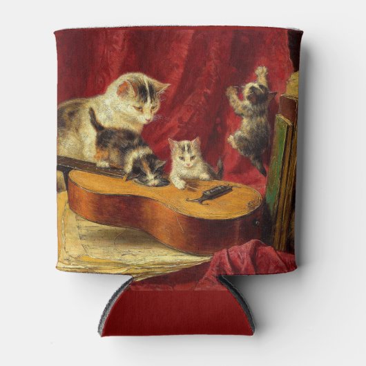 Mutter Katze und Kätzchen spielen mit Gitarre Dosenkühler (Vorderseite)