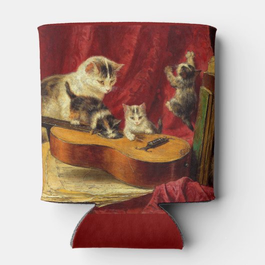 Mutter Katze und Kätzchen spielen mit Gitarre Dosenkühler (Rückseite)