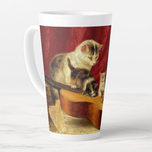 Mutter Katze und Kätzchen spielen mit Gitarre Milchtasse (Linke Ecke)