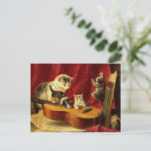 Mutter Katze und Kätzchen spielen mit Gitarre Postkarte (Stehend Vorderseite)