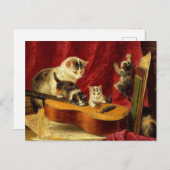 Mutter Katze und Kätzchen spielen mit Gitarre Postkarte (Vorne/Hinten)