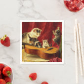 Mutter Katze und Kätzchen spielen mit Gitarre Serviette (Beispiel)