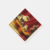 Mutter Katze und Kätzchen spielen mit Gitarre Serviette (Ecke)