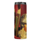 Mutter Katze und Kätzchen spielen mit Gitarre Thermosbecher (Rückseite)