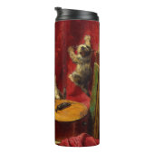 Mutter Katze und Kätzchen spielen mit Gitarre Thermosbecher (Nach rechts gedreht)