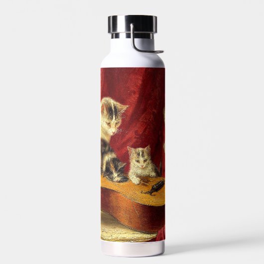 Mutter Katze und Kätzchen spielen mit Gitarre Trinkflasche (Links)