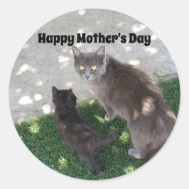 Mutter Katze und Kitten Foto Happy Mother Day Runder Aufkleber